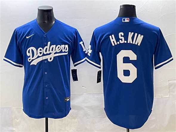 Mens Los Angeles Dodgers #6 H.S.Kim Royal Cool Base Stitched Jersey